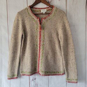 Vintage Christopher & Banks Hand Embroidered Women’s L Full Zip Wool Cardigan